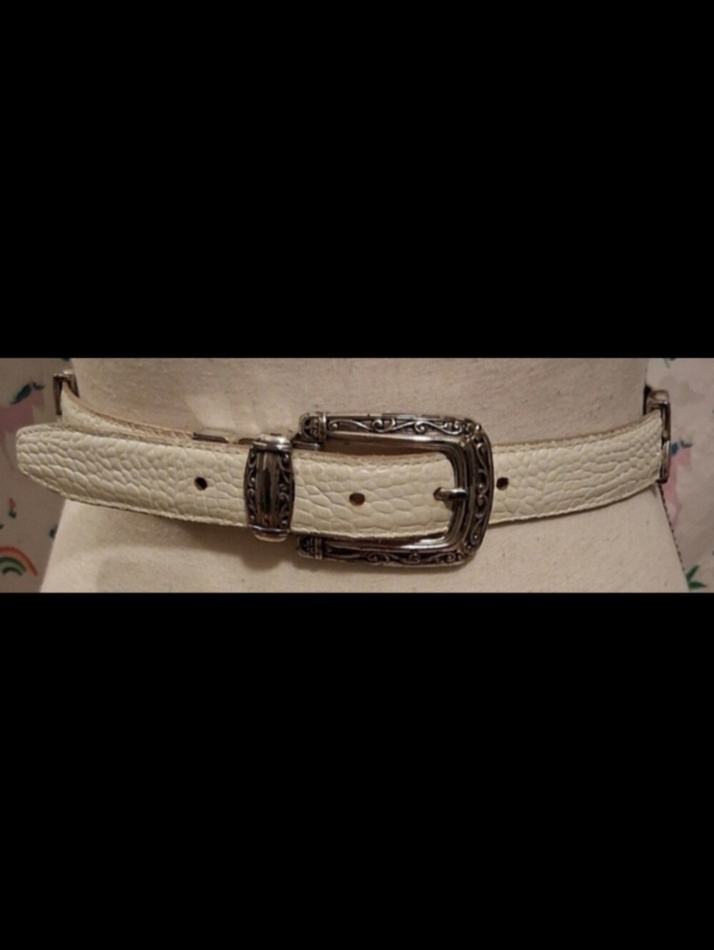 Vintage Brighton White & Tan Reversible Croc Neutral Boho Western Belt SZ L 34in